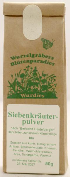 Siebenkräuterpulver, Bittergewürz, grob gemahlen, bio, wild 50g